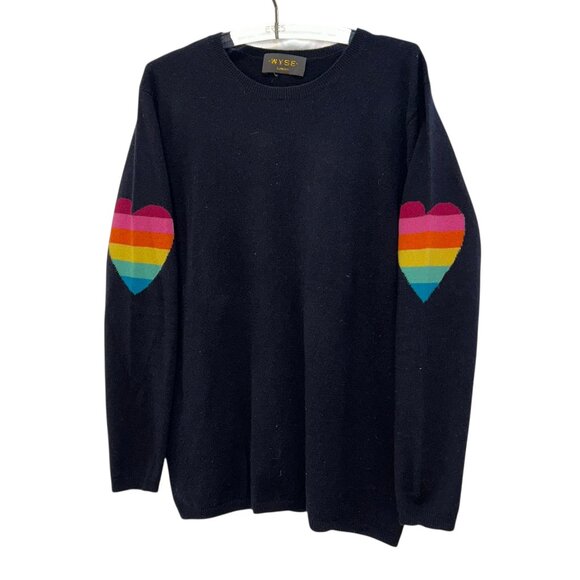 WYSE London navy blue Cashmere rainbow hearts elbows jumper sweater 2 M - Picture 1 of 5